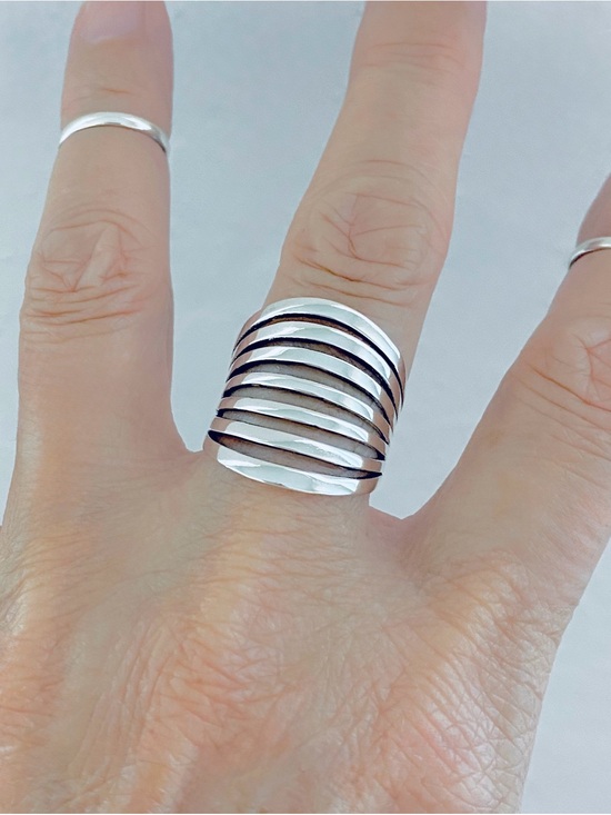Jewelry - Sterling Silver Multiple Lines Band Ring, Statement Boho Silver Rings